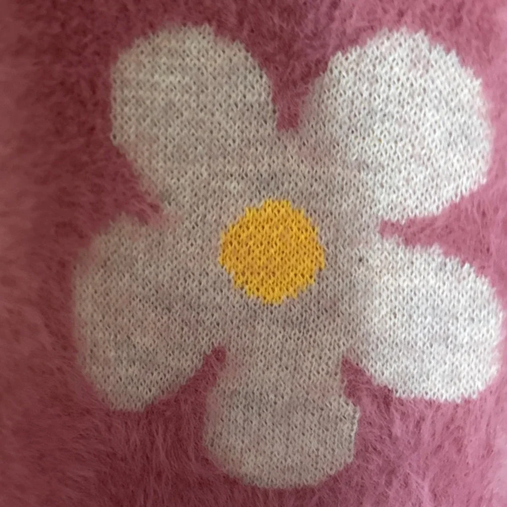 Simply Southern‎ Fuzzy Daisy Pink Long Open Front Duster Cardigan Sweater Small